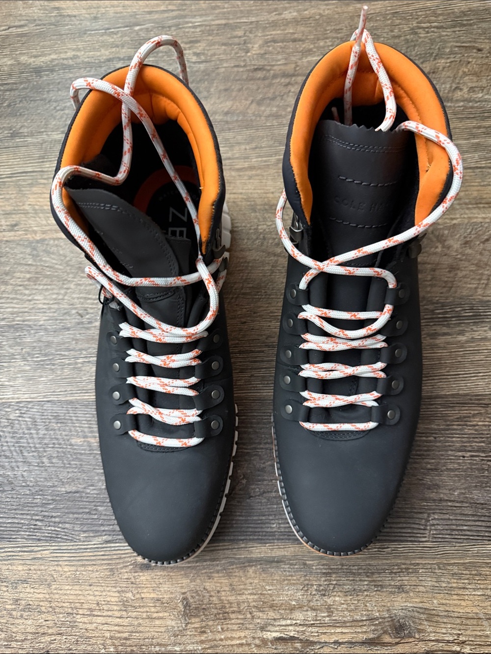 Cole Haan Black Boots with Orange Lining and White-Orange Laces